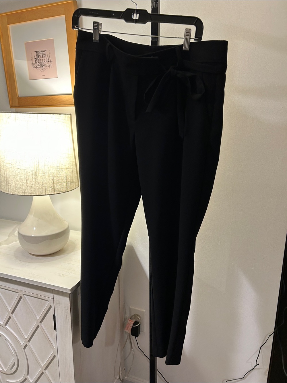 LOFT Black Paperbag Ankle Pants with Tie Waist